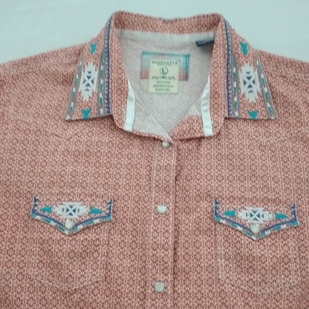 Panhandle Coral Snap Western Shirt with Turquoise Accents